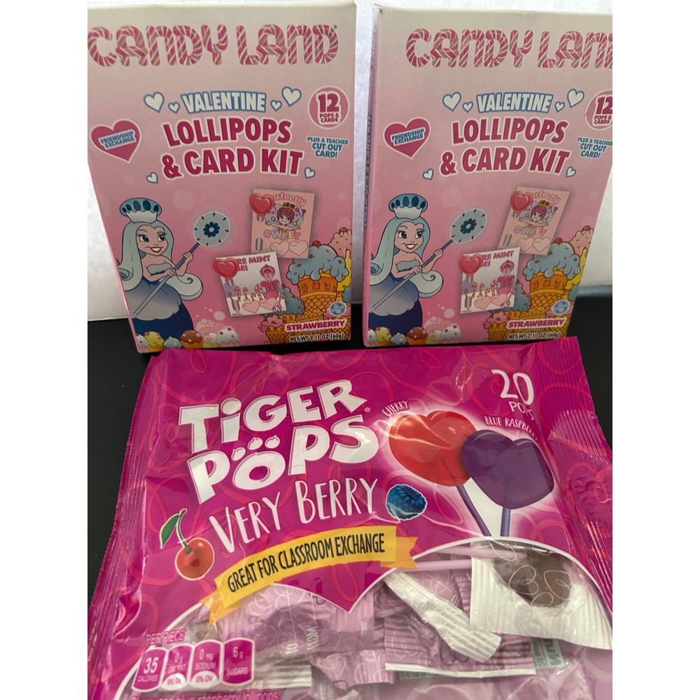 Candy Land Tiger Pops Valentine Lollipops Card Kit Bundle 44ct Pink NEW Holiday